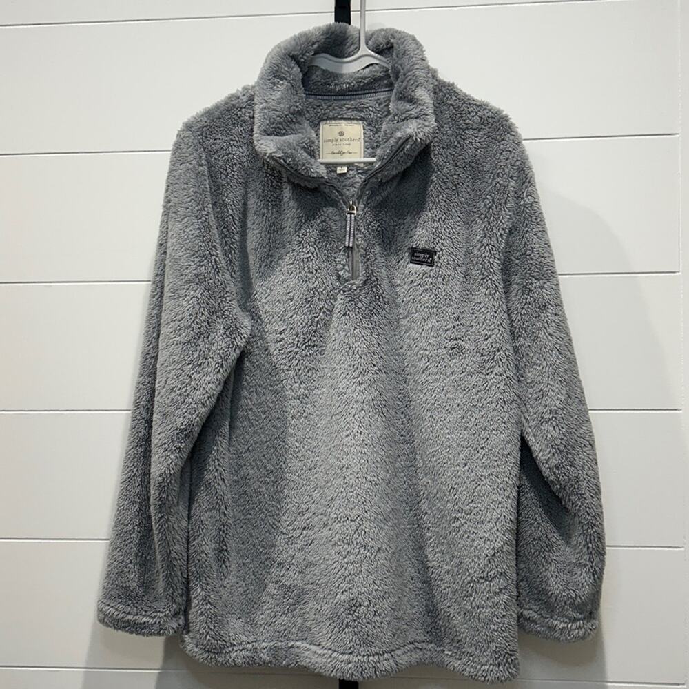 Simply Southern Sherpa Pullover Gray Quarter Zip Fleece Size L